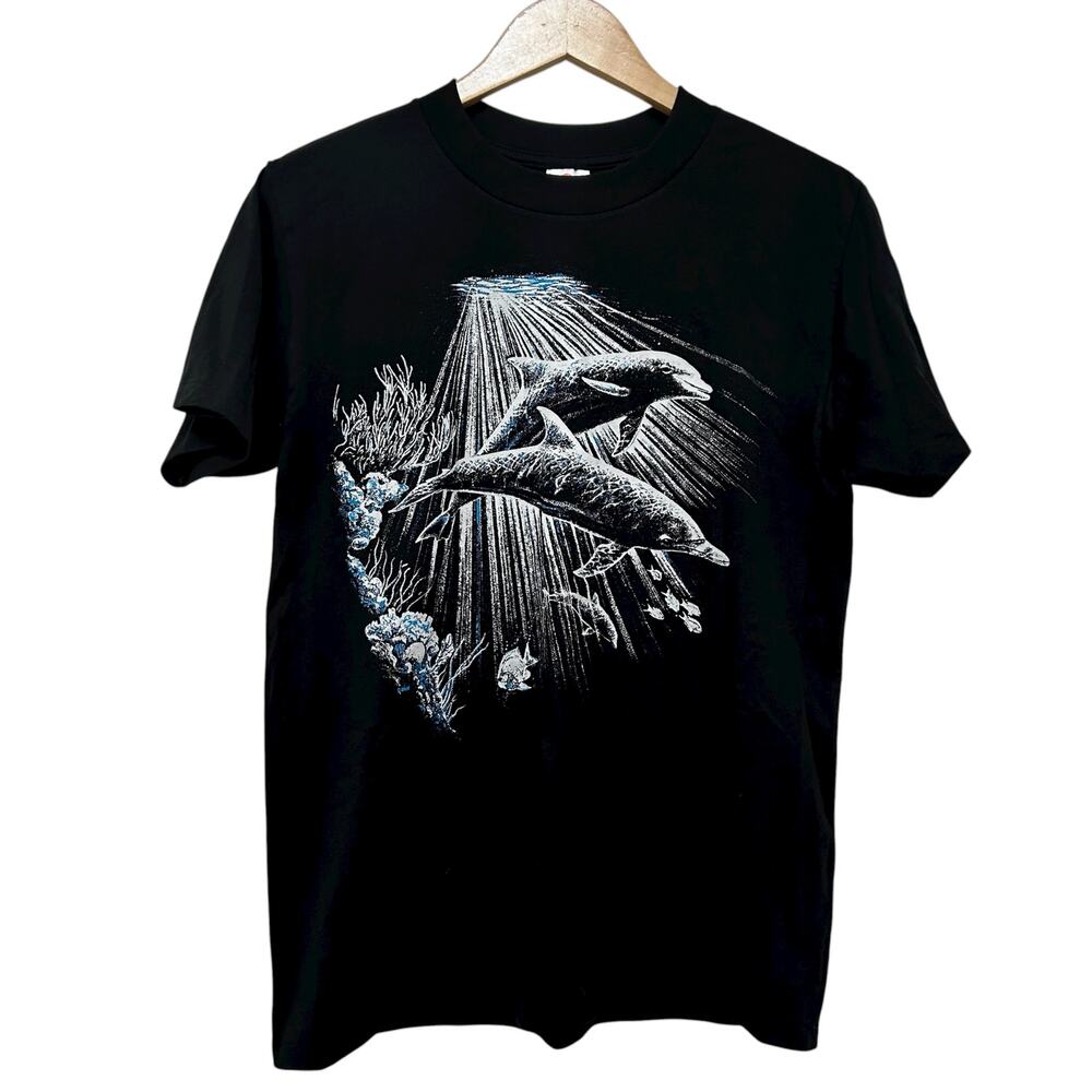 Vintage Sunshine Apparel Single Stitch Dolphin Black Short Sleeve T Shirt Sz M